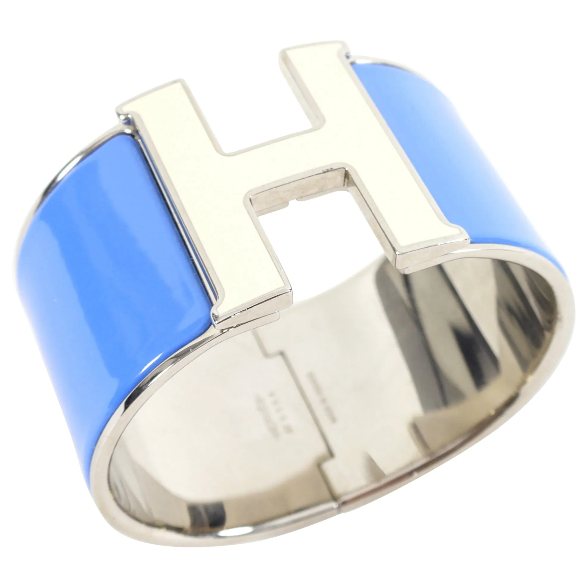 Hermes Blue and Ivory Enamel XL H Cuff Bracelet