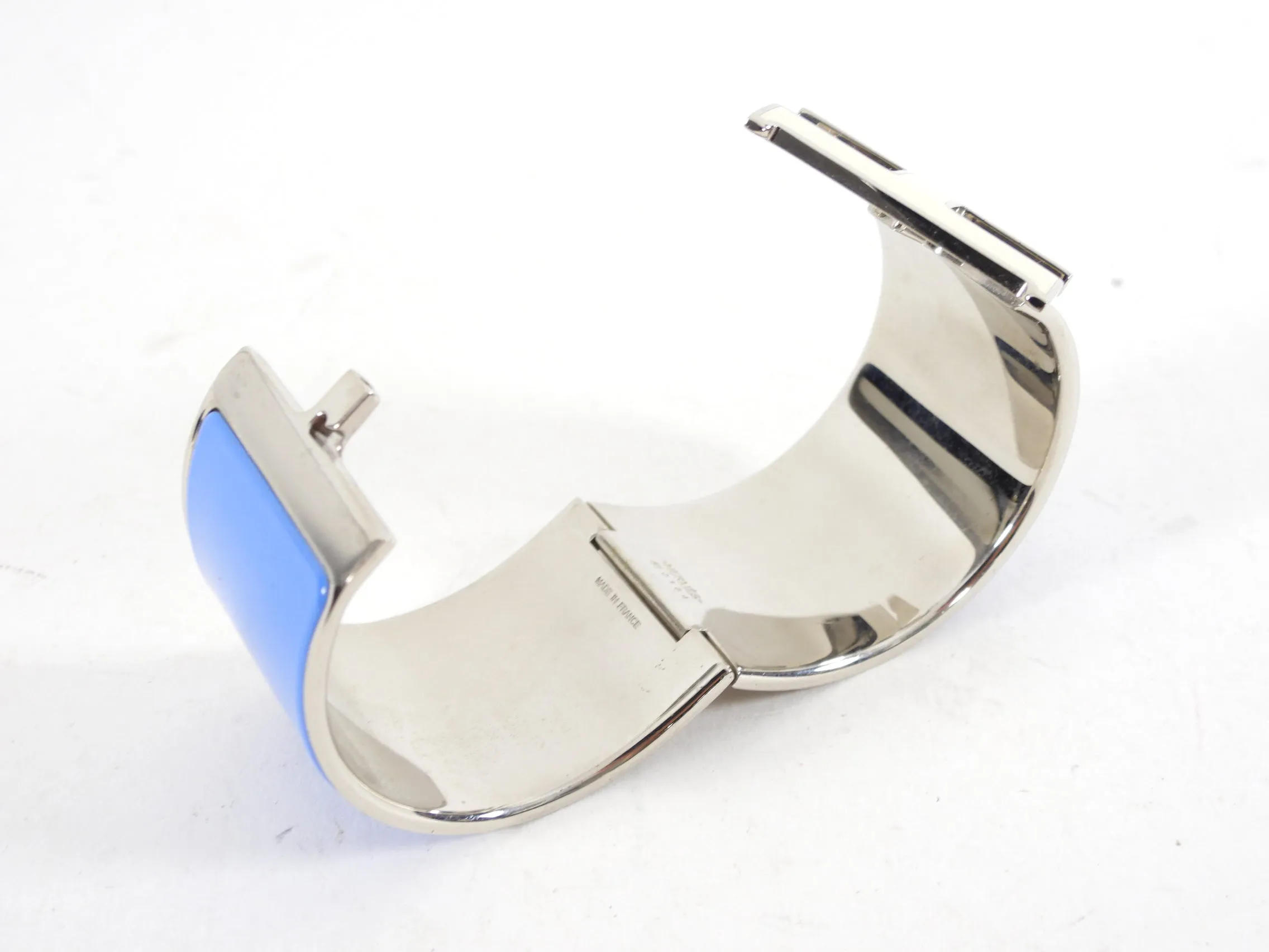 Hermes Blue and Ivory Enamel XL H Cuff Bracelet