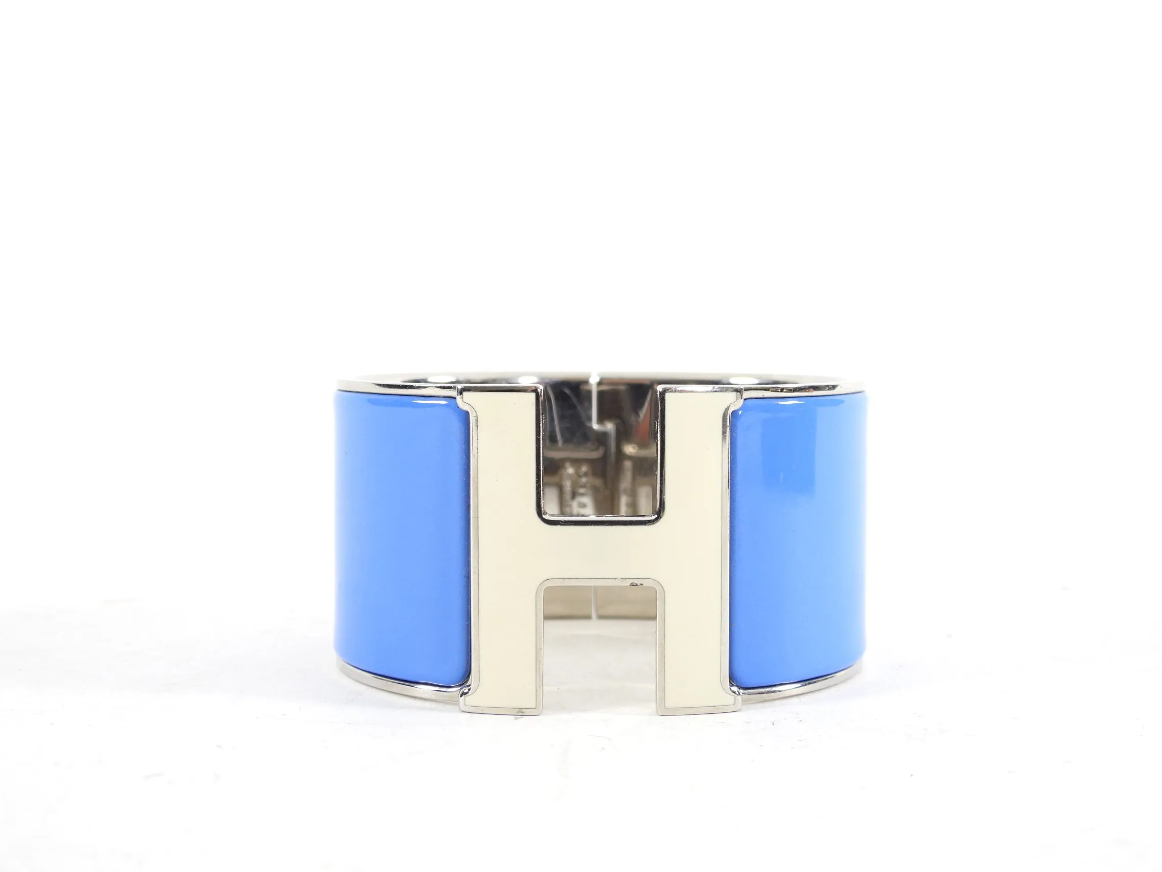 Hermes Blue and Ivory Enamel XL H Cuff Bracelet