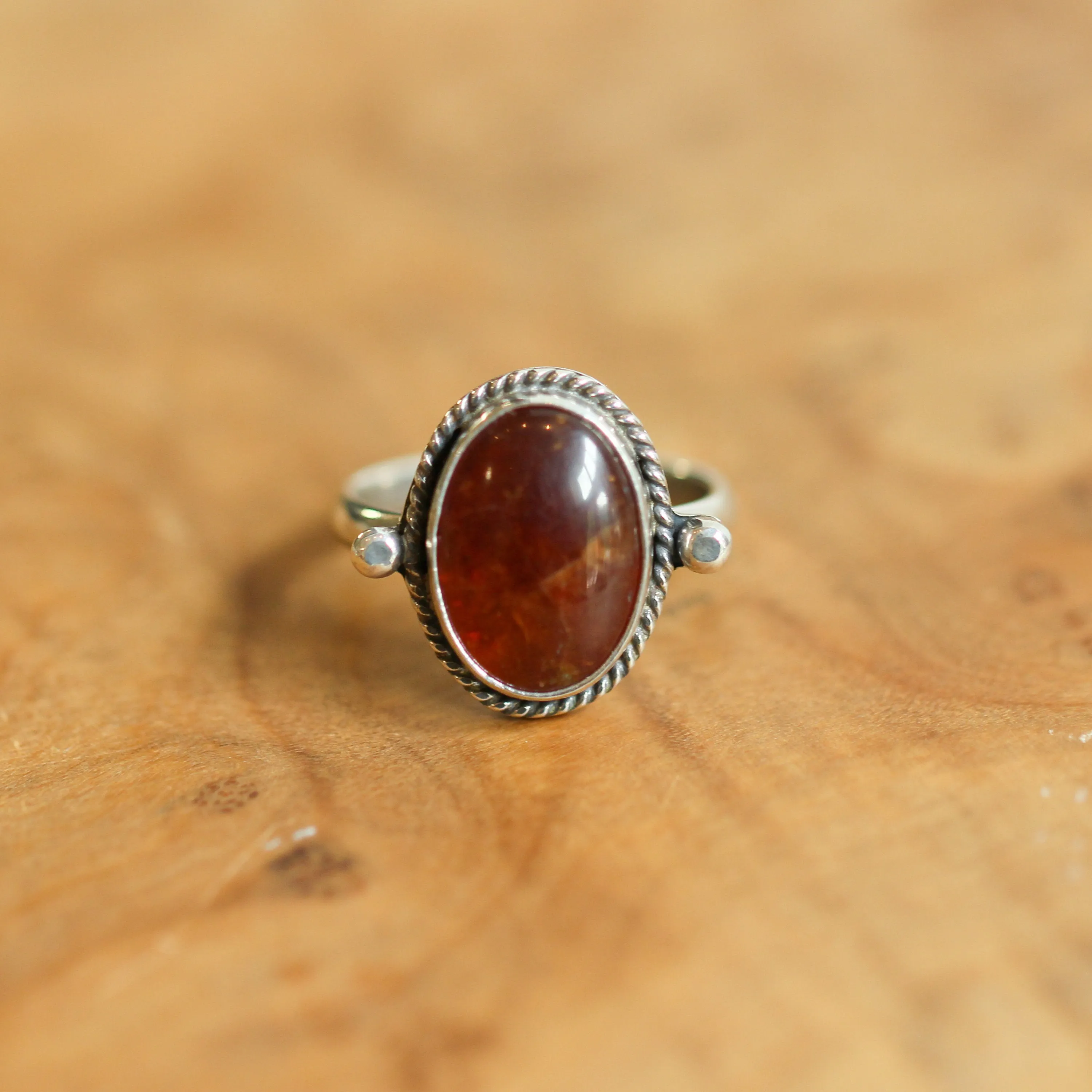 Hessonite Garnet Lasso Ring - Garnet Ring- .925 Sterling Silver - Silversmith