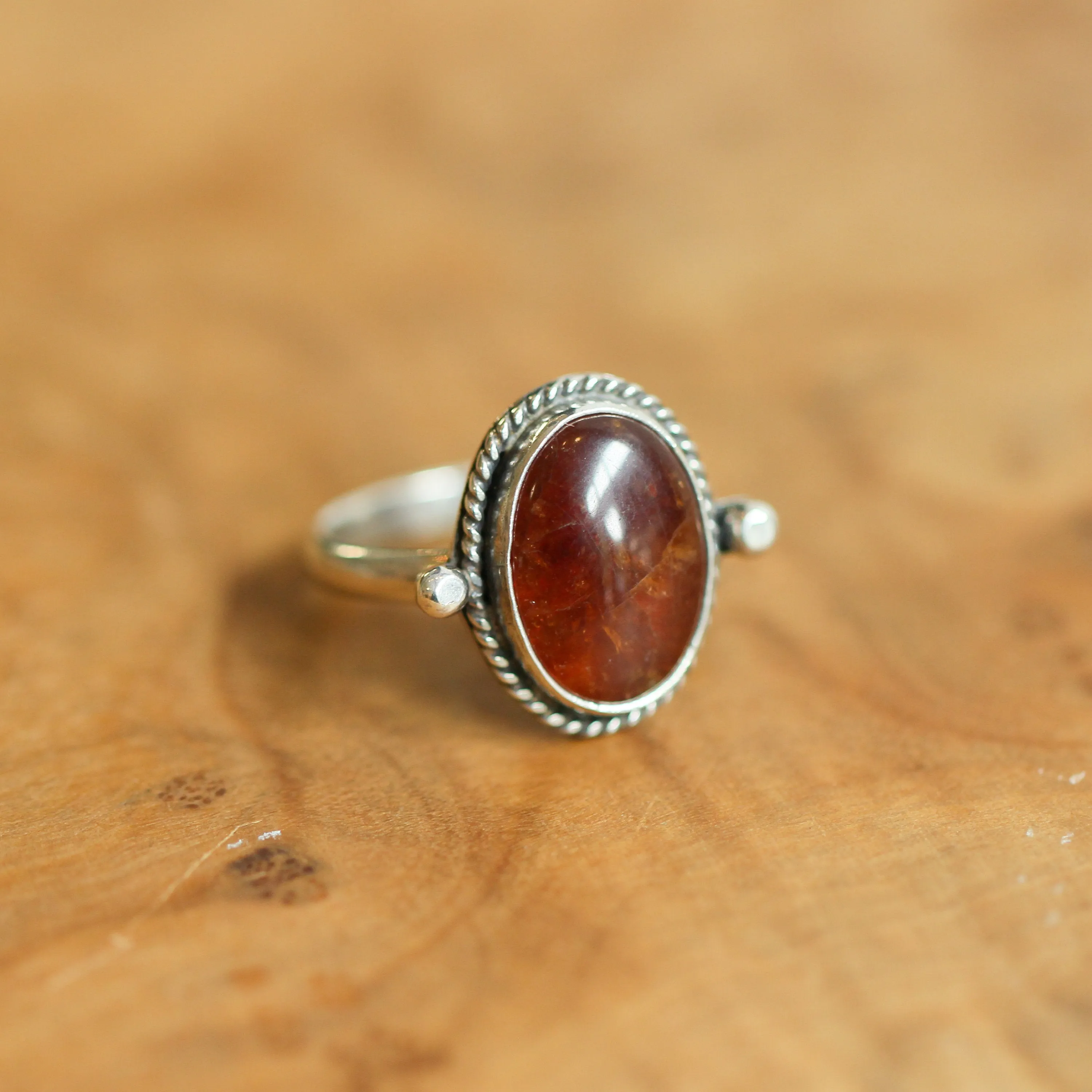 Hessonite Garnet Lasso Ring - Garnet Ring- .925 Sterling Silver - Silversmith