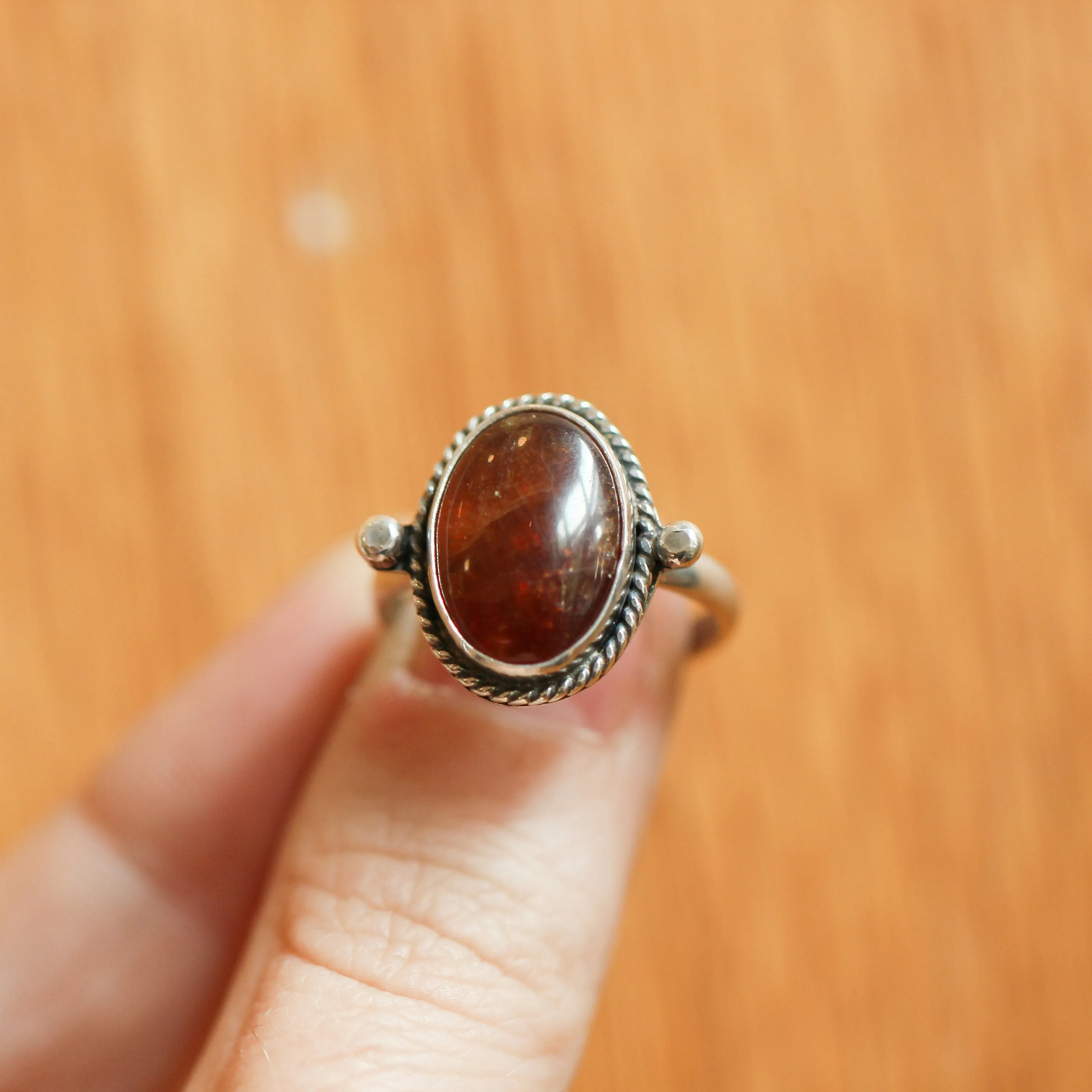 Hessonite Garnet Lasso Ring - Garnet Ring- .925 Sterling Silver - Silversmith