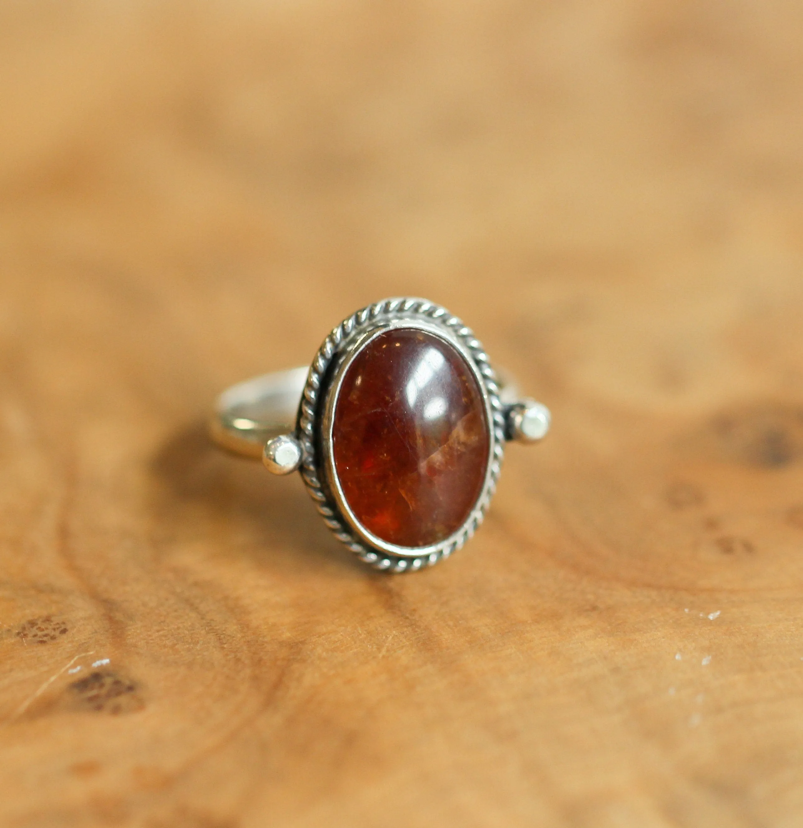 Hessonite Garnet Lasso Ring - Garnet Ring- .925 Sterling Silver - Silversmith