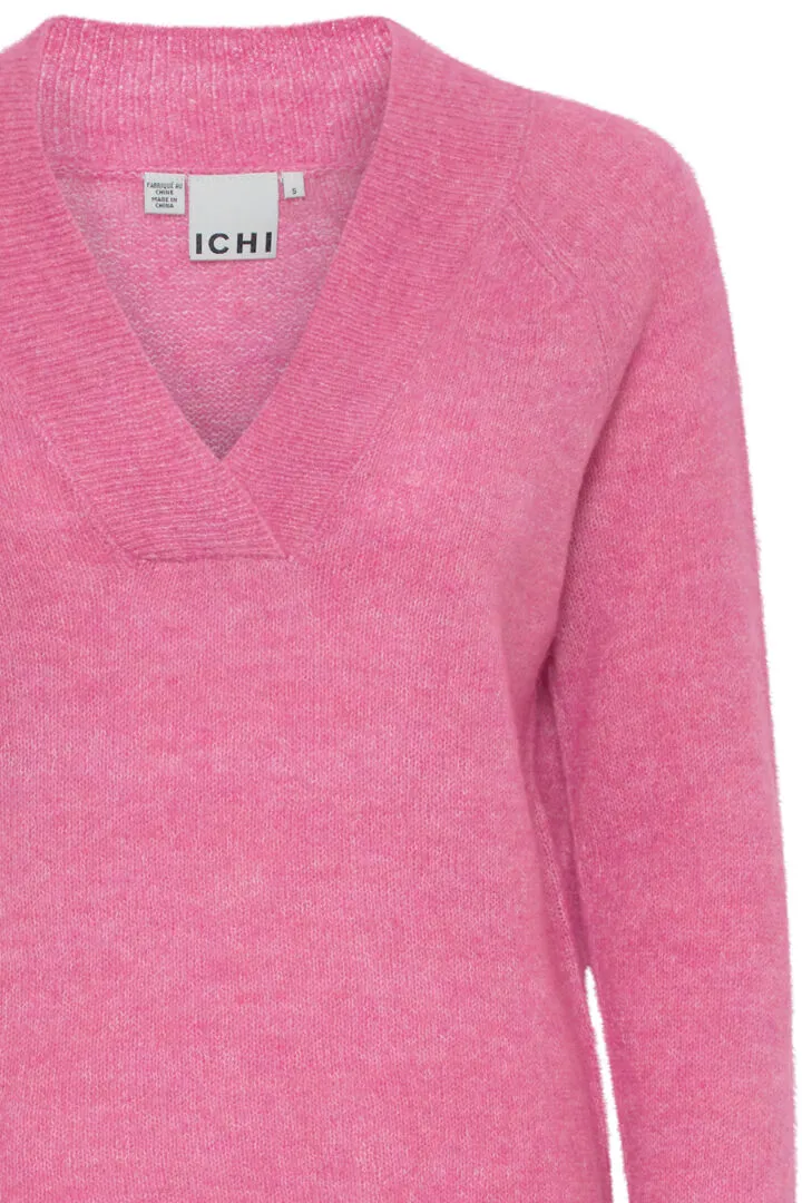 Ichi Kamara V Neck Jumper-Super Pink-20116697