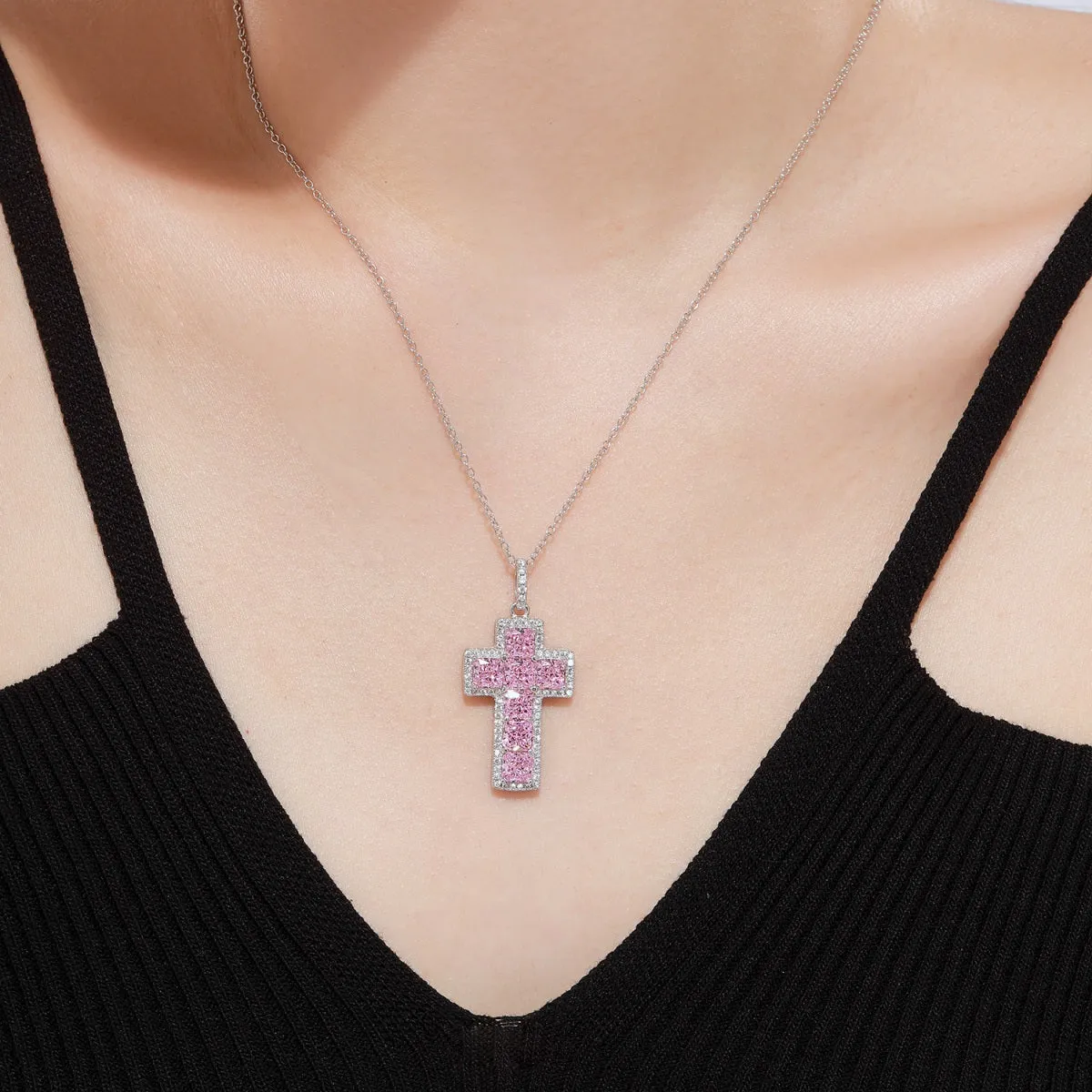 Icy Cross Necklace- Pink