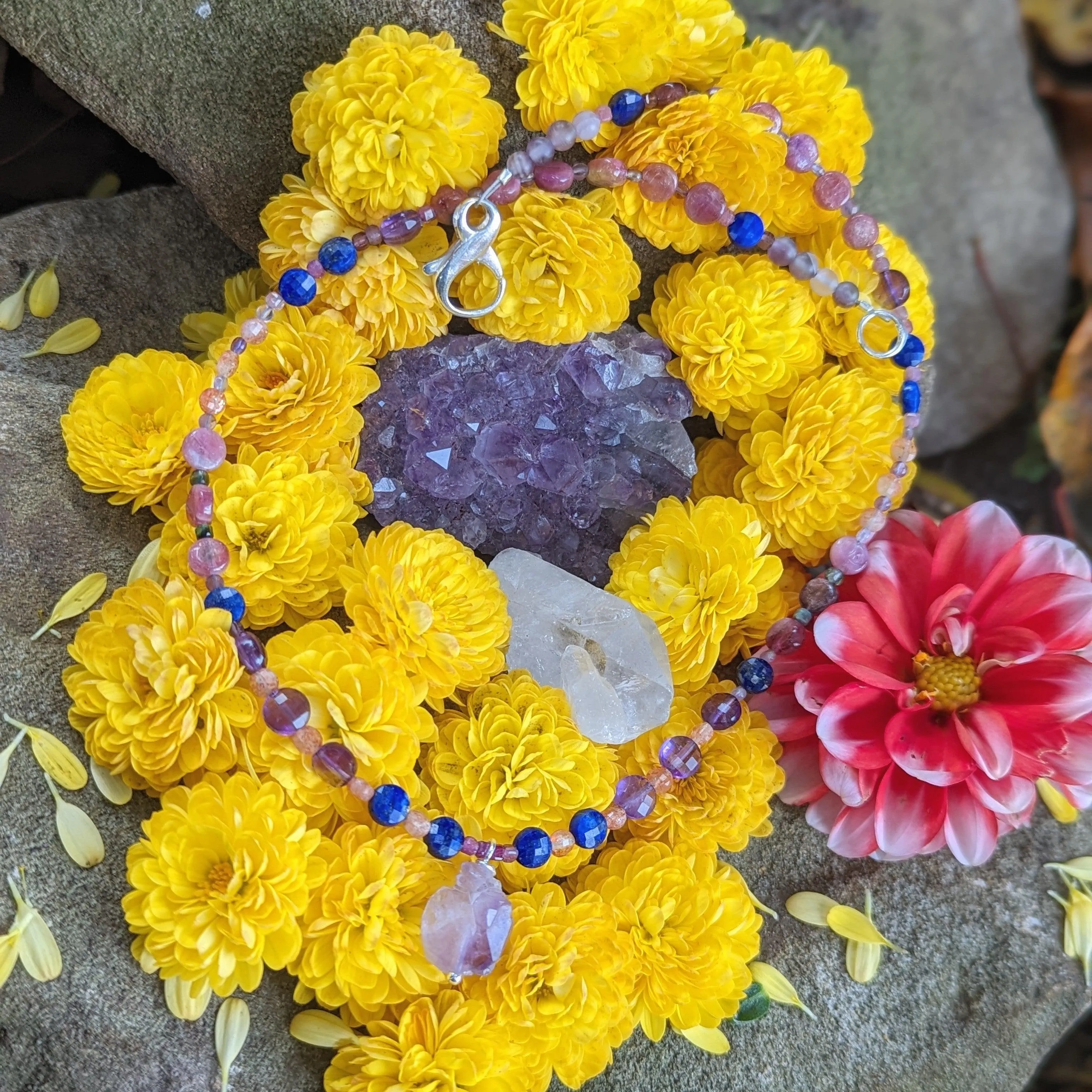 Joyful Vibrations ~ Dainty and Gemmy Handmade Beaded Gemstone Necklace~ Energetically Charged for encouraging feelings of joy