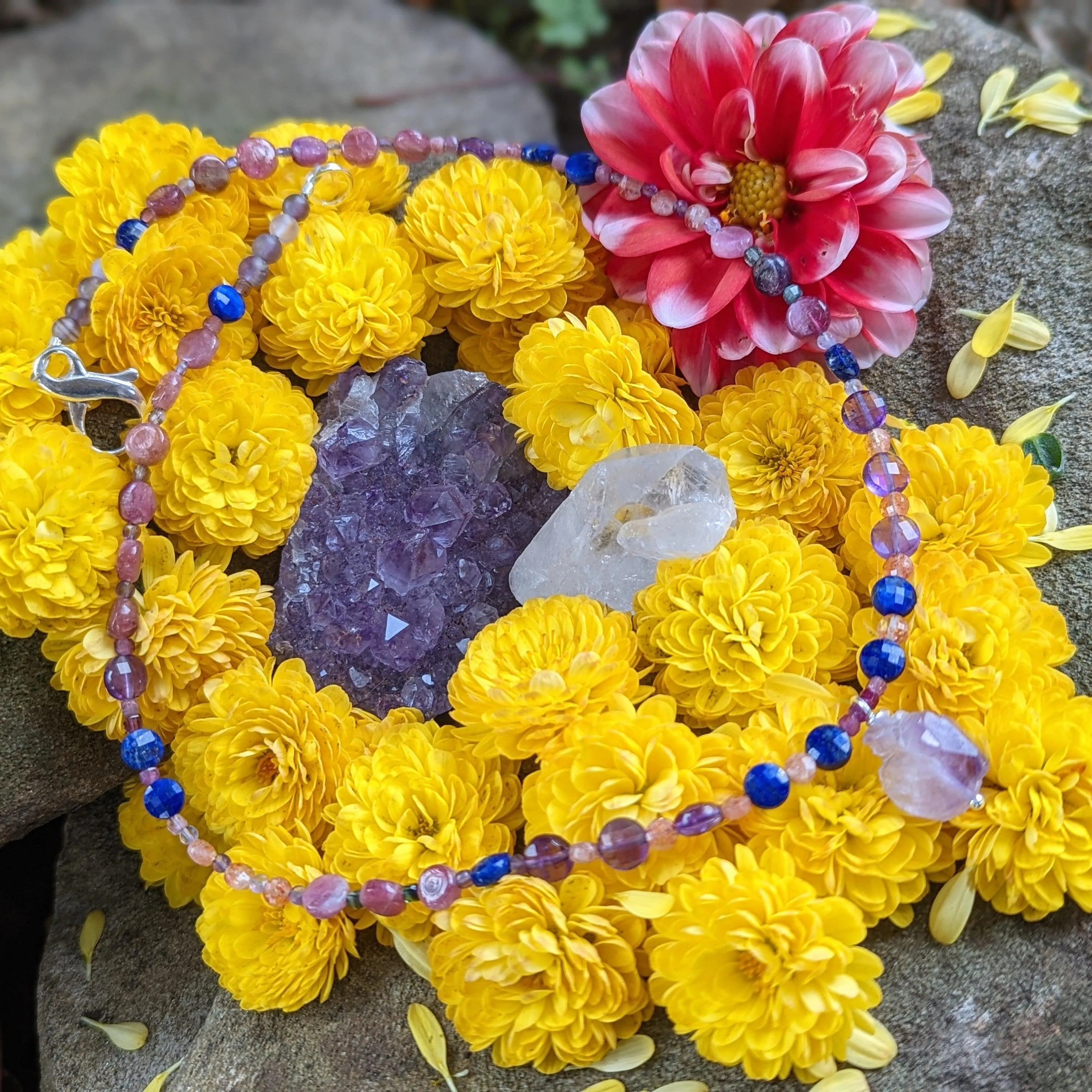 Joyful Vibrations ~ Dainty and Gemmy Handmade Beaded Gemstone Necklace~ Energetically Charged for encouraging feelings of joy