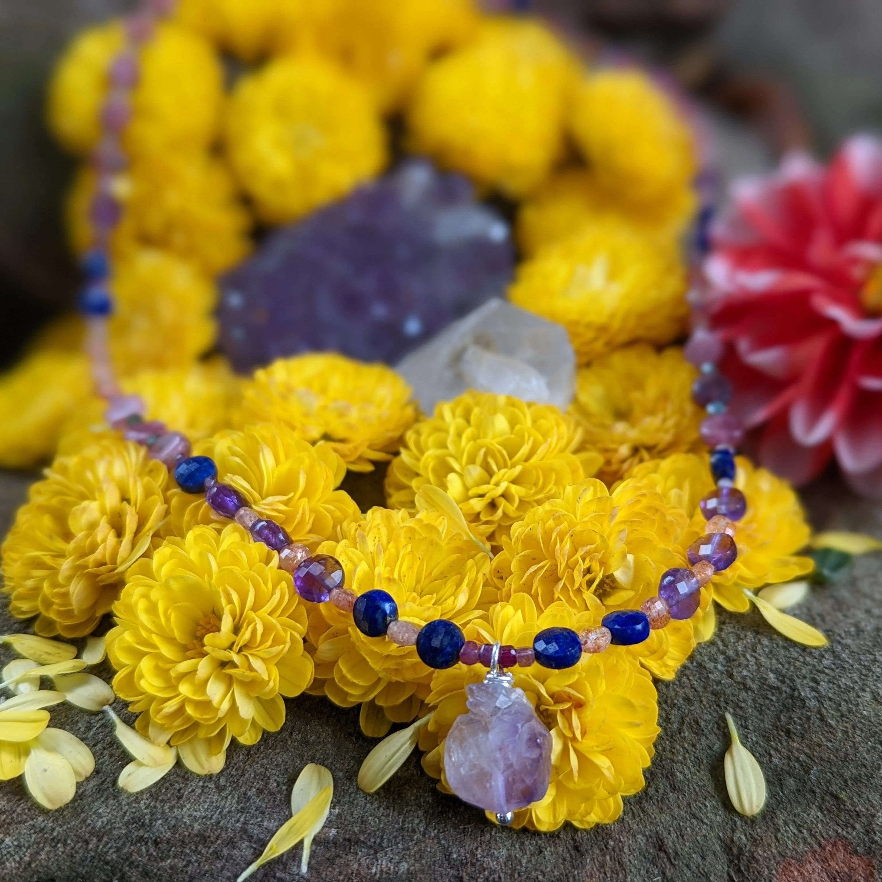 Joyful Vibrations ~ Dainty and Gemmy Handmade Beaded Gemstone Necklace~ Energetically Charged for encouraging feelings of joy