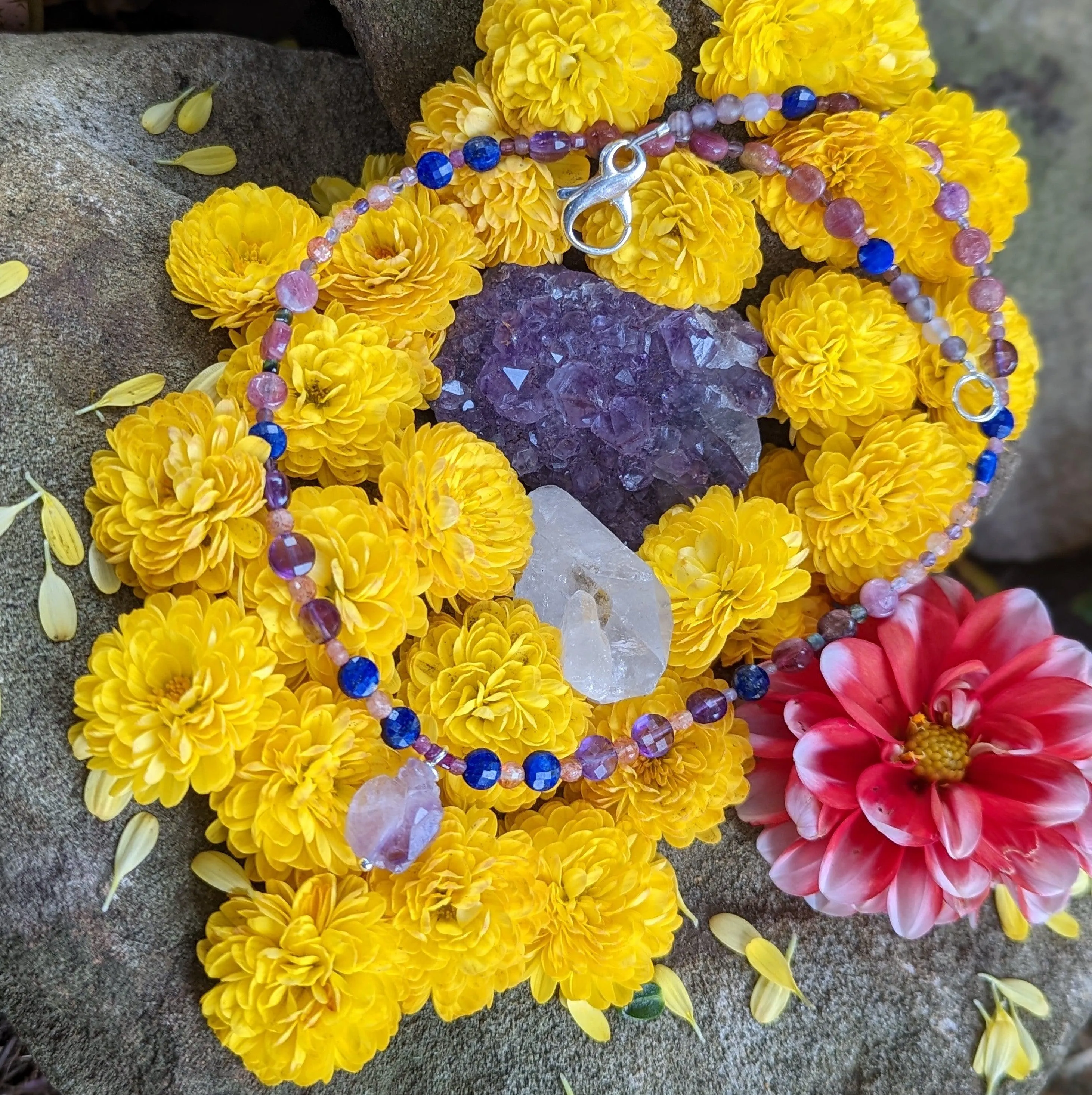 Joyful Vibrations ~ Dainty and Gemmy Handmade Beaded Gemstone Necklace~ Energetically Charged for encouraging feelings of joy