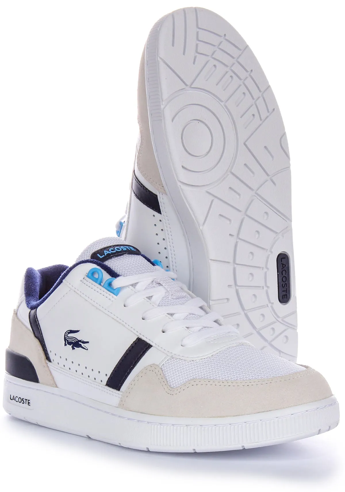 Lacoste T-Clip Trainer In White Blue For Men