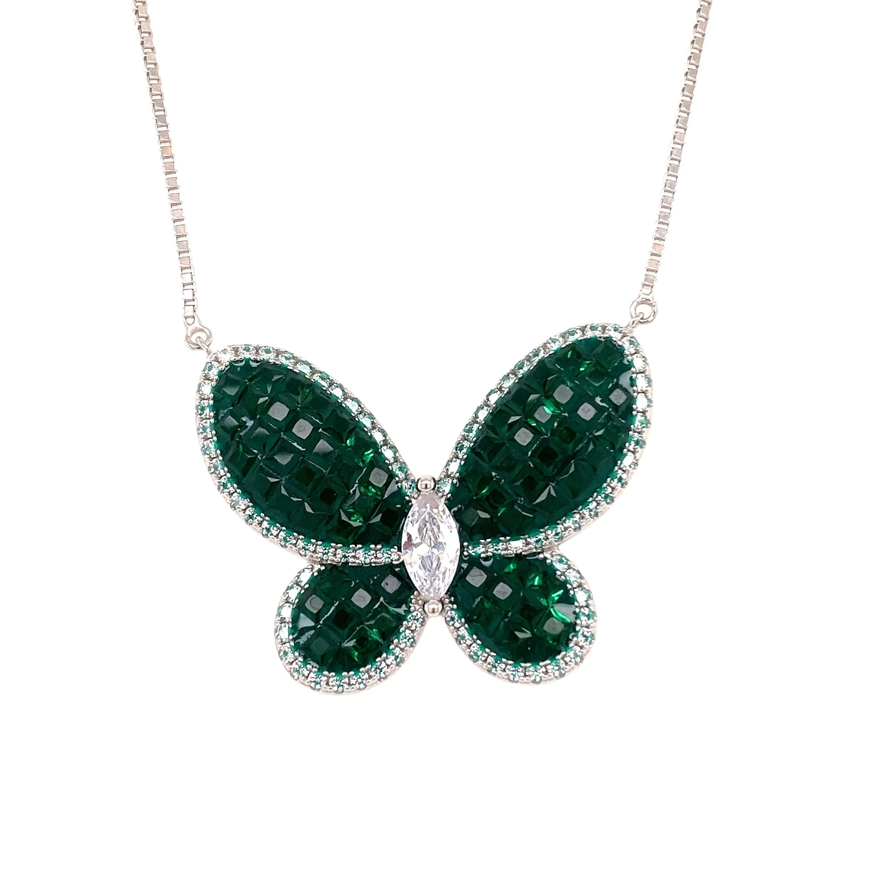 Large Butterfly Pendant With High Quality Colored CZ Stones