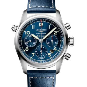 Longines Spirit 42MM Automatic Chronograph Blue Dial Leather Strap Watch L38204930