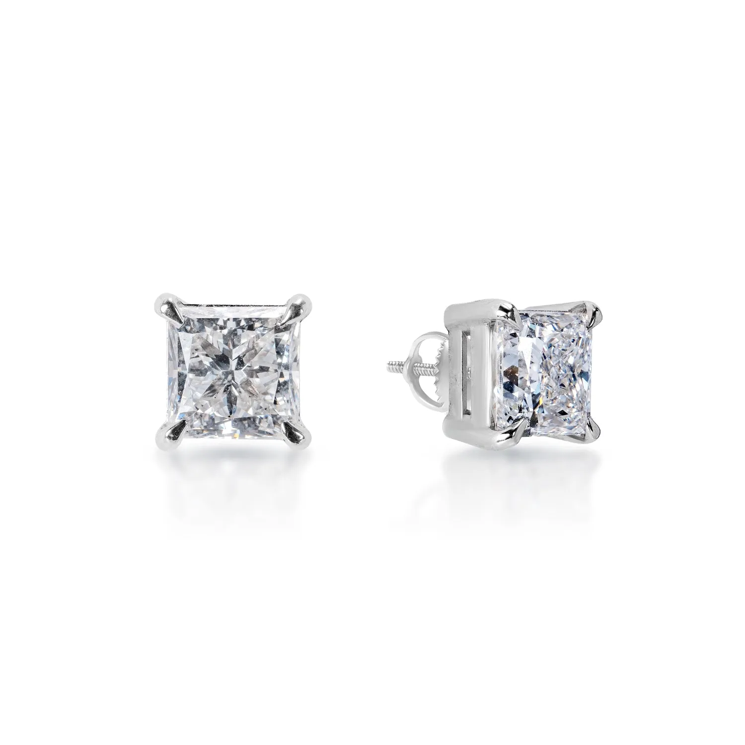 Lorraine Rachel 3 Carat Princess Cut Lab Grown Diamond Stud Earrings in 14k White Gold | IGI Certified