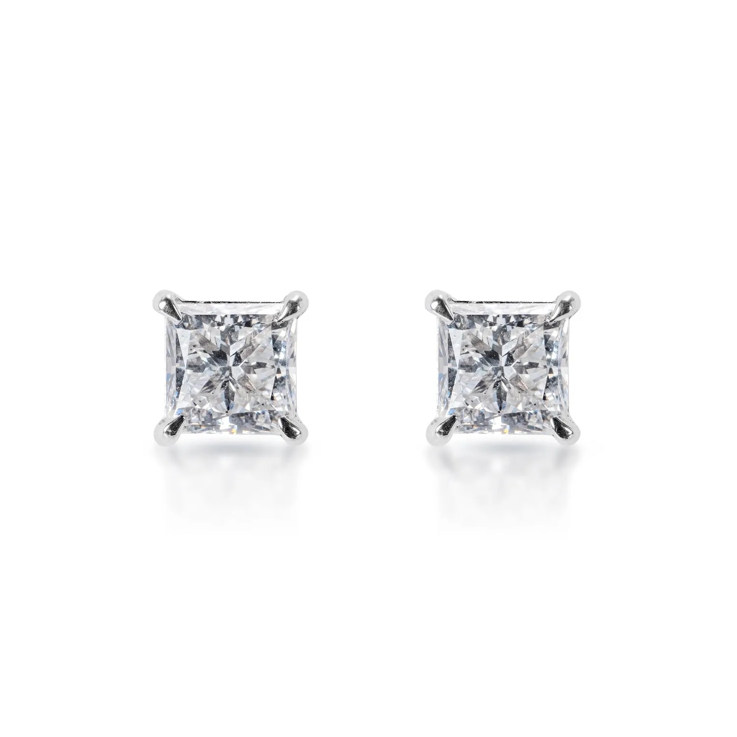 Lorraine Rachel 3 Carat Princess Cut Lab Grown Diamond Stud Earrings in 14k White Gold | IGI Certified