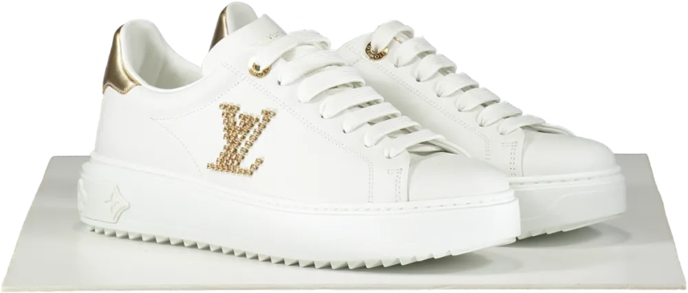 Louis Vuitton White Embossed crystal Logo Time Out Sneaker UK 4.5 EU 37.5 👠