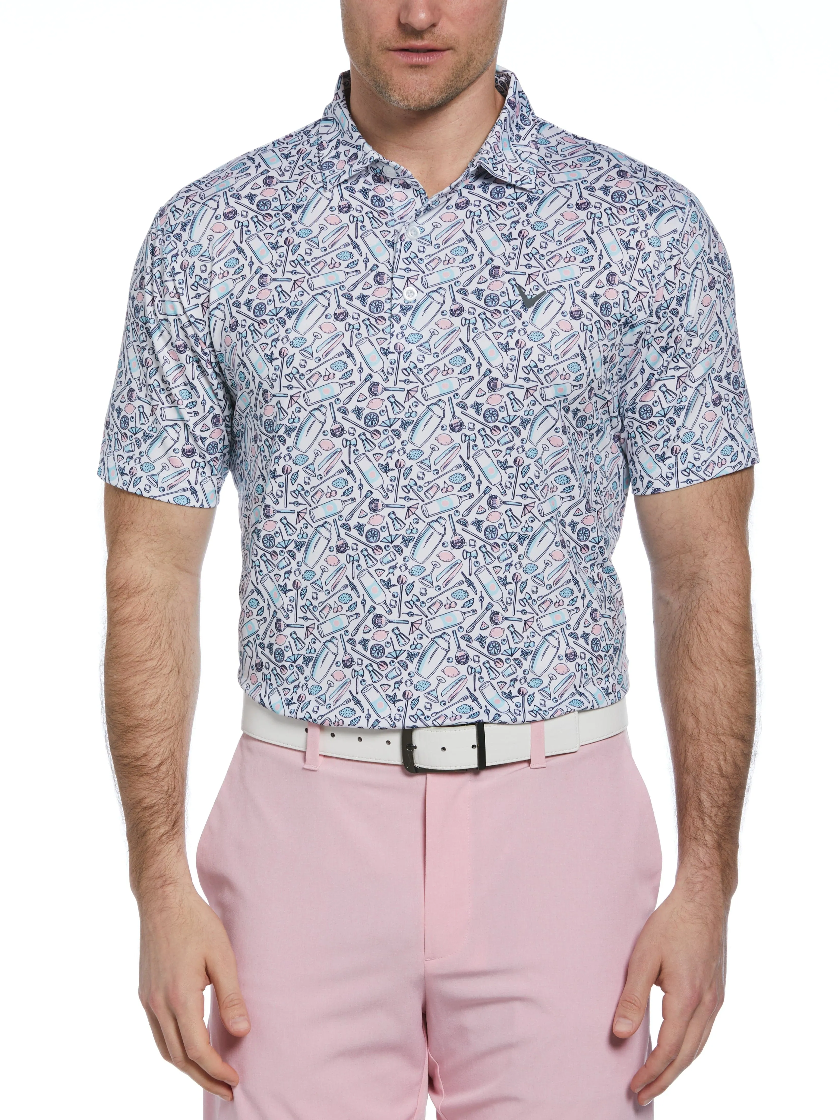 Mens Tropical Cocktail Print Short Sleeve Golf Polo