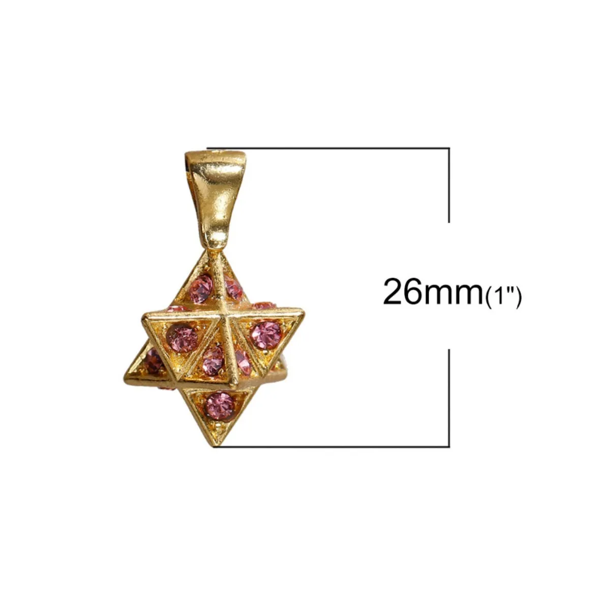 Merkaba 3D Star of David Mandala Blue Pink Rhinestone Gold-Colored Copper Pendant