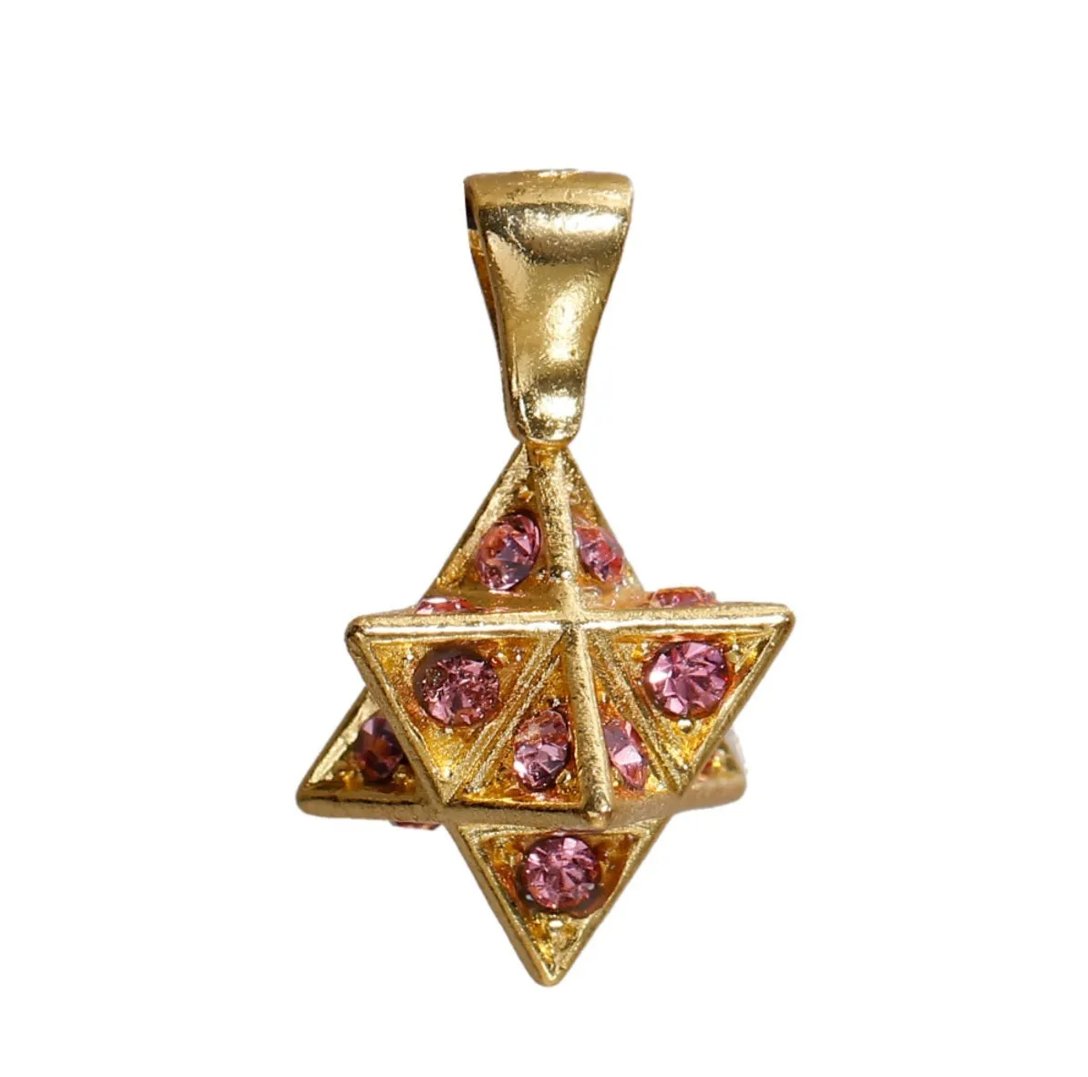 Merkaba 3D Star of David Mandala Blue Pink Rhinestone Gold-Colored Copper Pendant