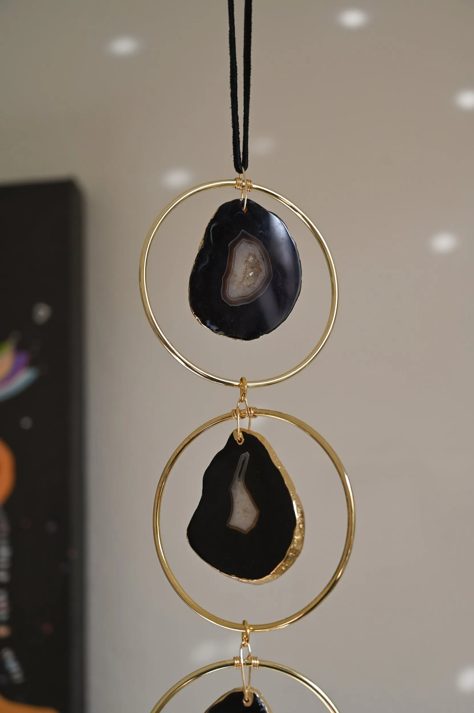 Midnight Light Black Agate Geode Hanging