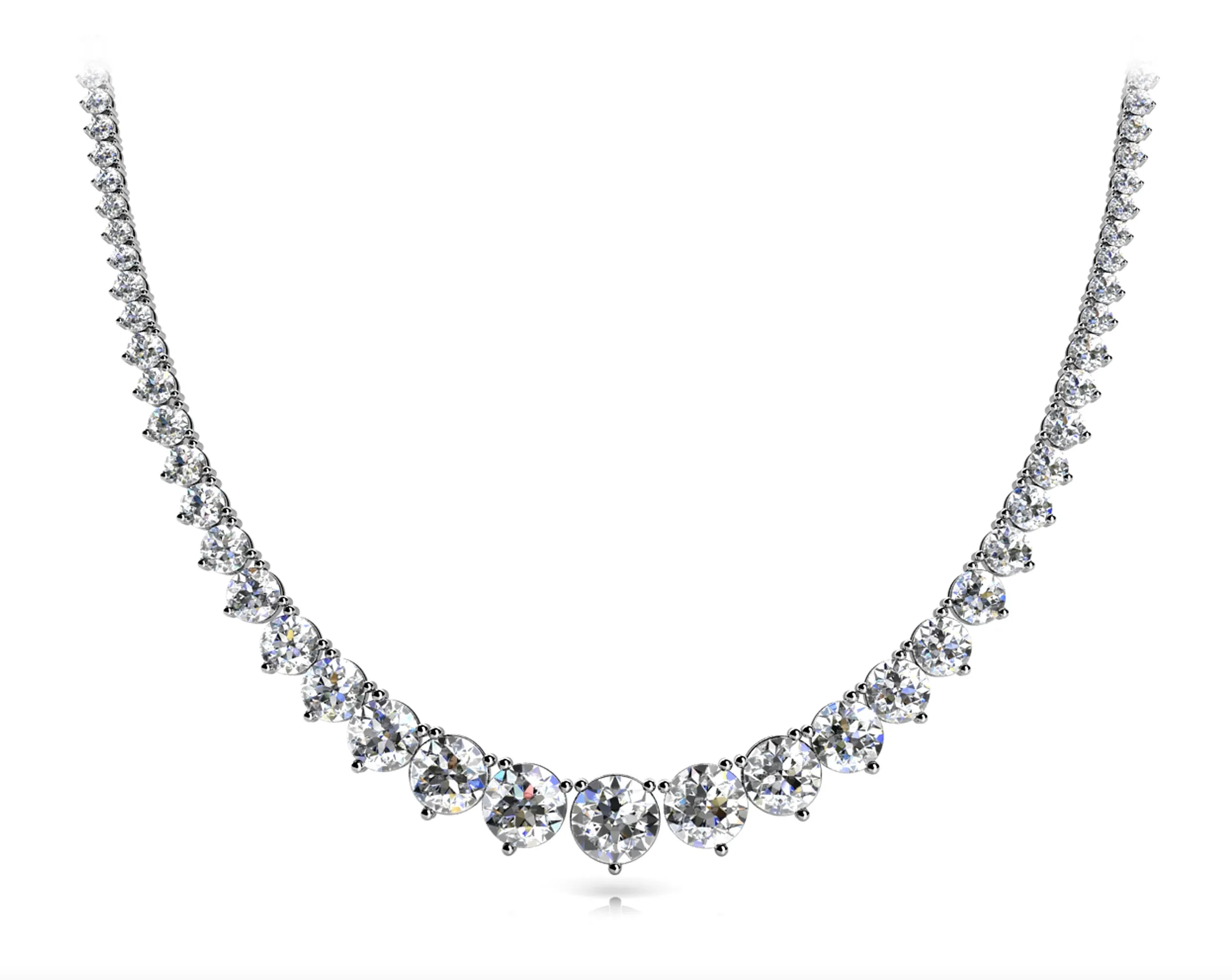 MIST 25 Carat Diamond Rivera Graduated Necklace in 14K White Gold 3 prong set  F Color VS1 Clarity BY MIKE NEKTA