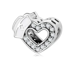 Nurse Halo Heart Charm 925 Sterling Silver