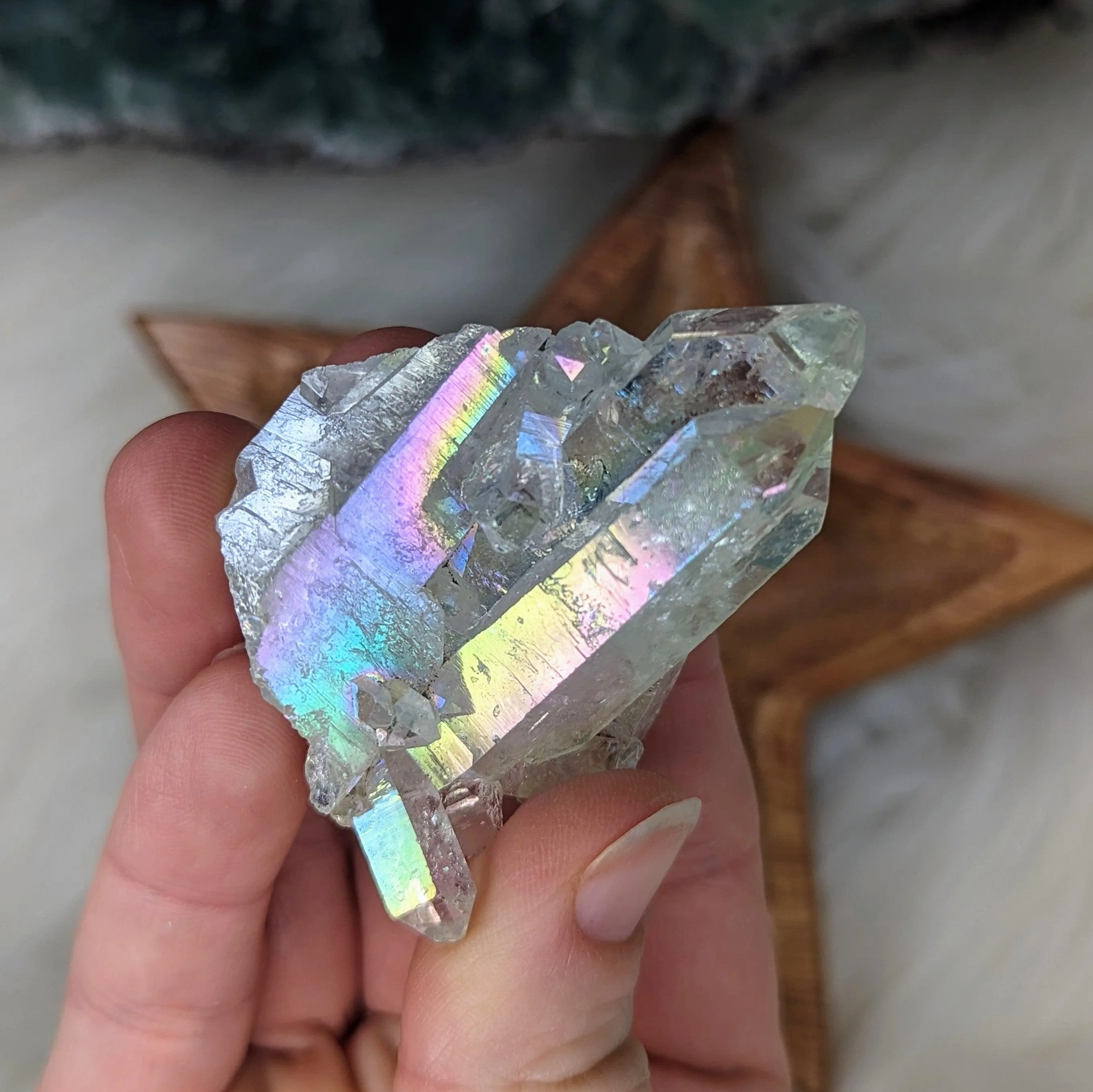 Pearly Angel Aura Quartz Cluster from Brazil ~ Bridge to the Angelic Realm