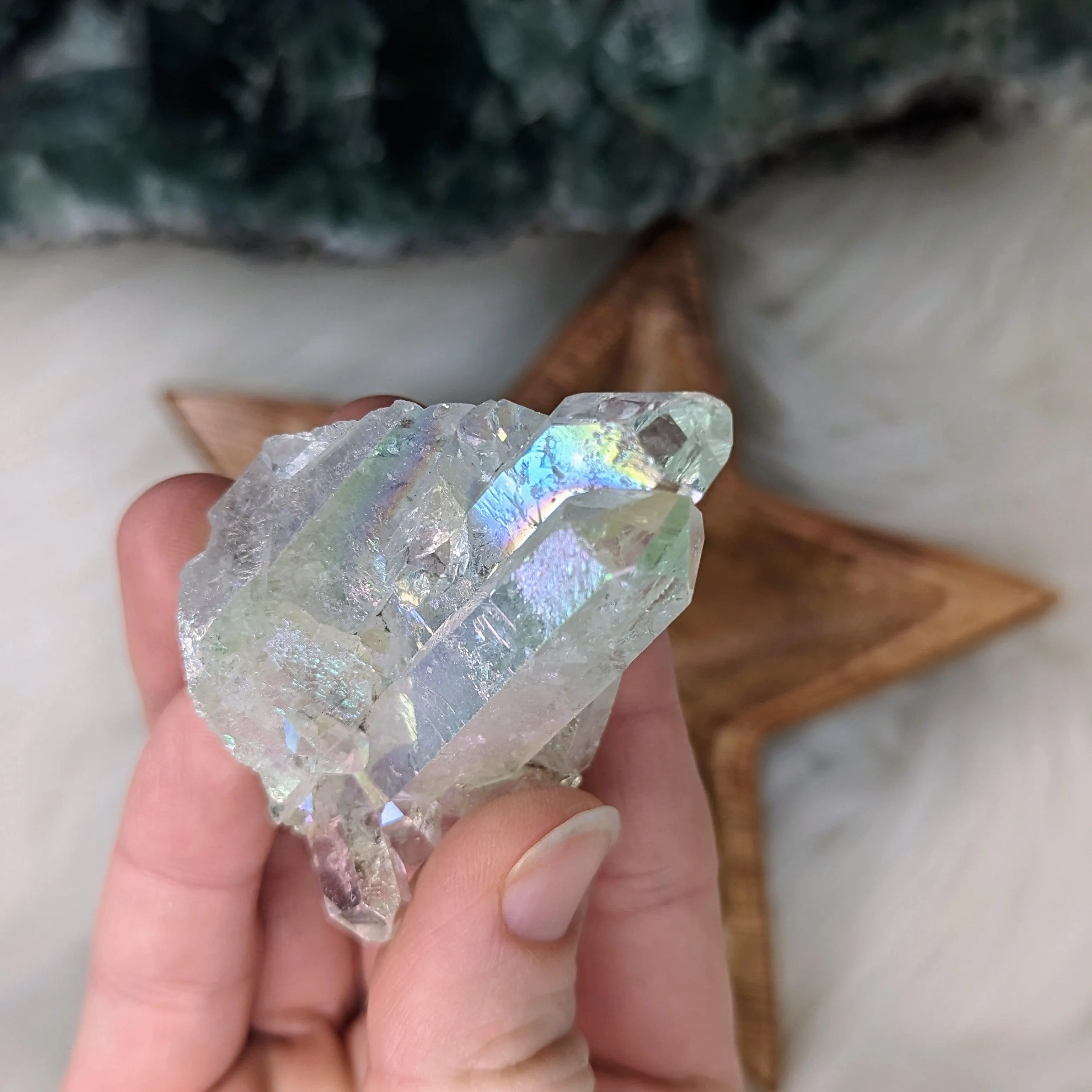 Pearly Angel Aura Quartz Cluster from Brazil ~ Bridge to the Angelic Realm