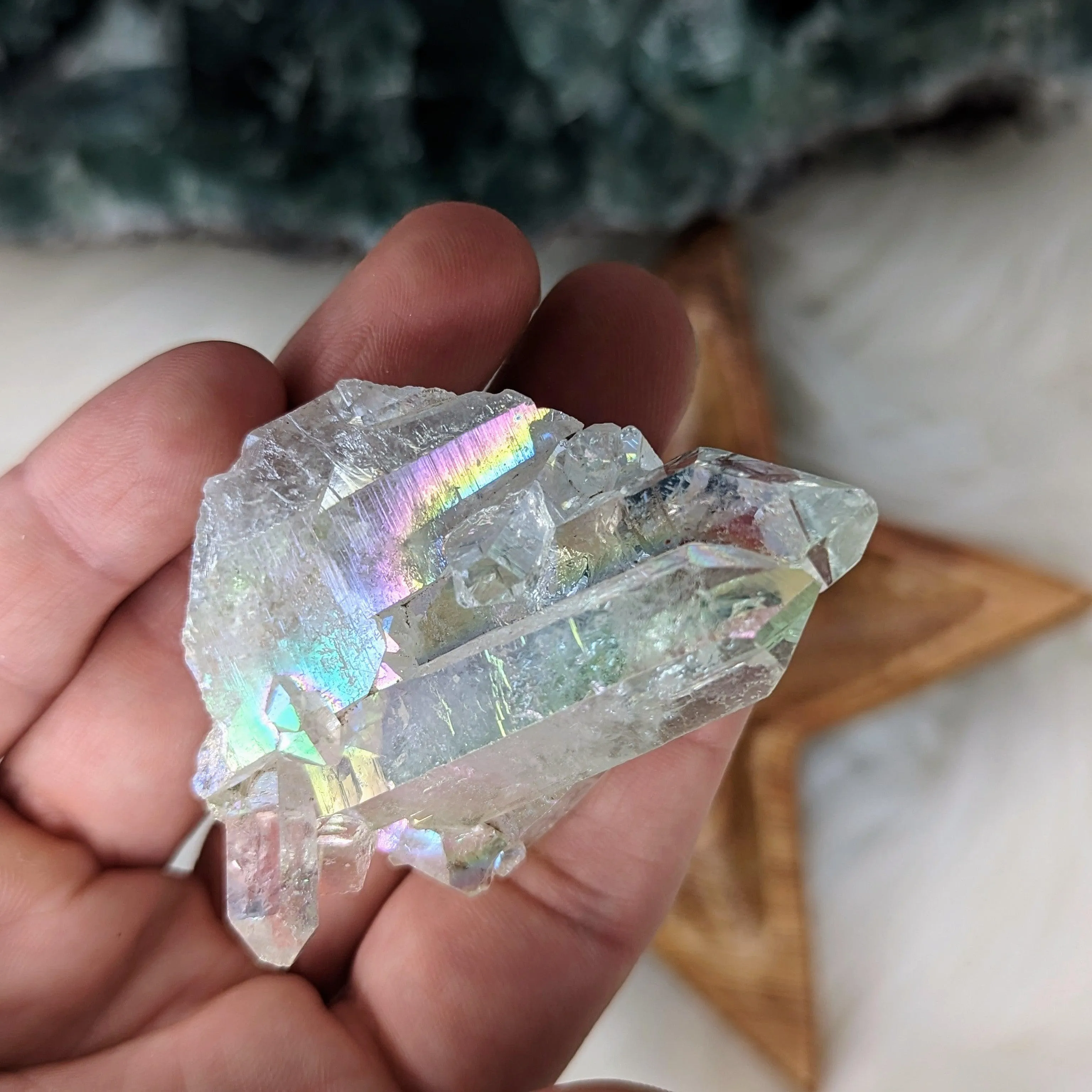 Pearly Angel Aura Quartz Cluster from Brazil ~ Bridge to the Angelic Realm