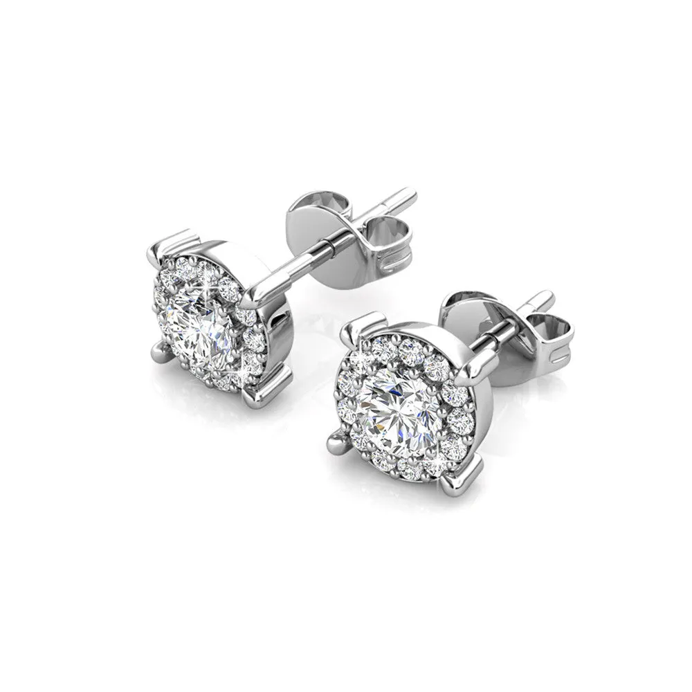 Raylee 18k White Gold Plated Stud Earrings with Round Cut Solitaire Swarovski Crystal