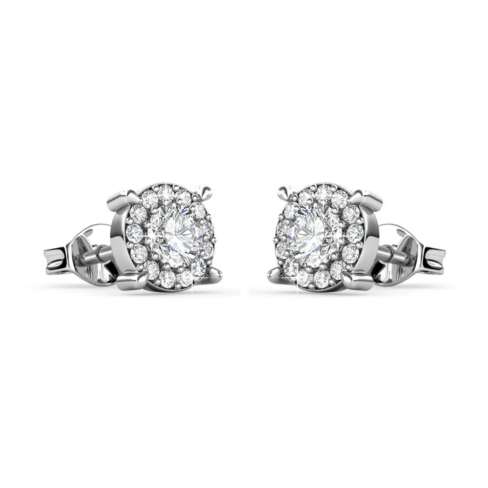 Raylee 18k White Gold Plated Stud Earrings with Round Cut Solitaire Swarovski Crystal