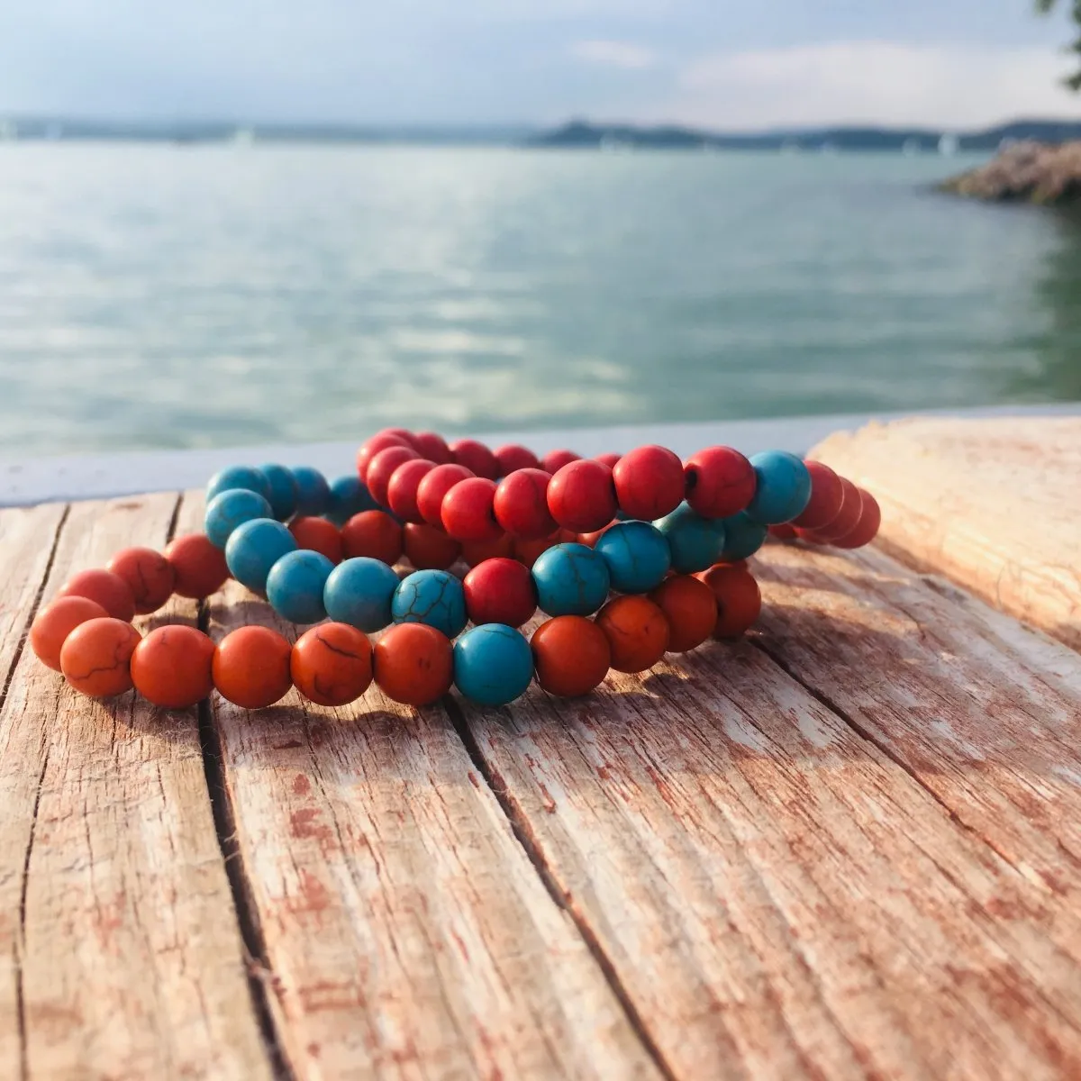 Red Wanderlust Turquoise Howlite Mala Bracelet