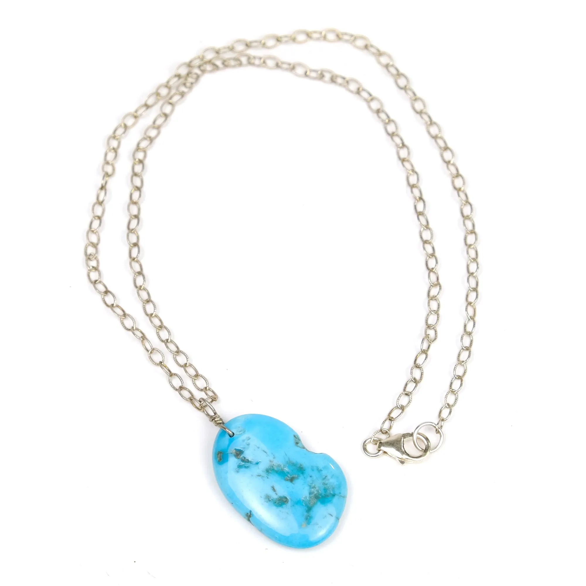 Sleeping Beauty Turquoise Necklace On Sterling Silver Chain With Sterling Silver Trigger Clasp