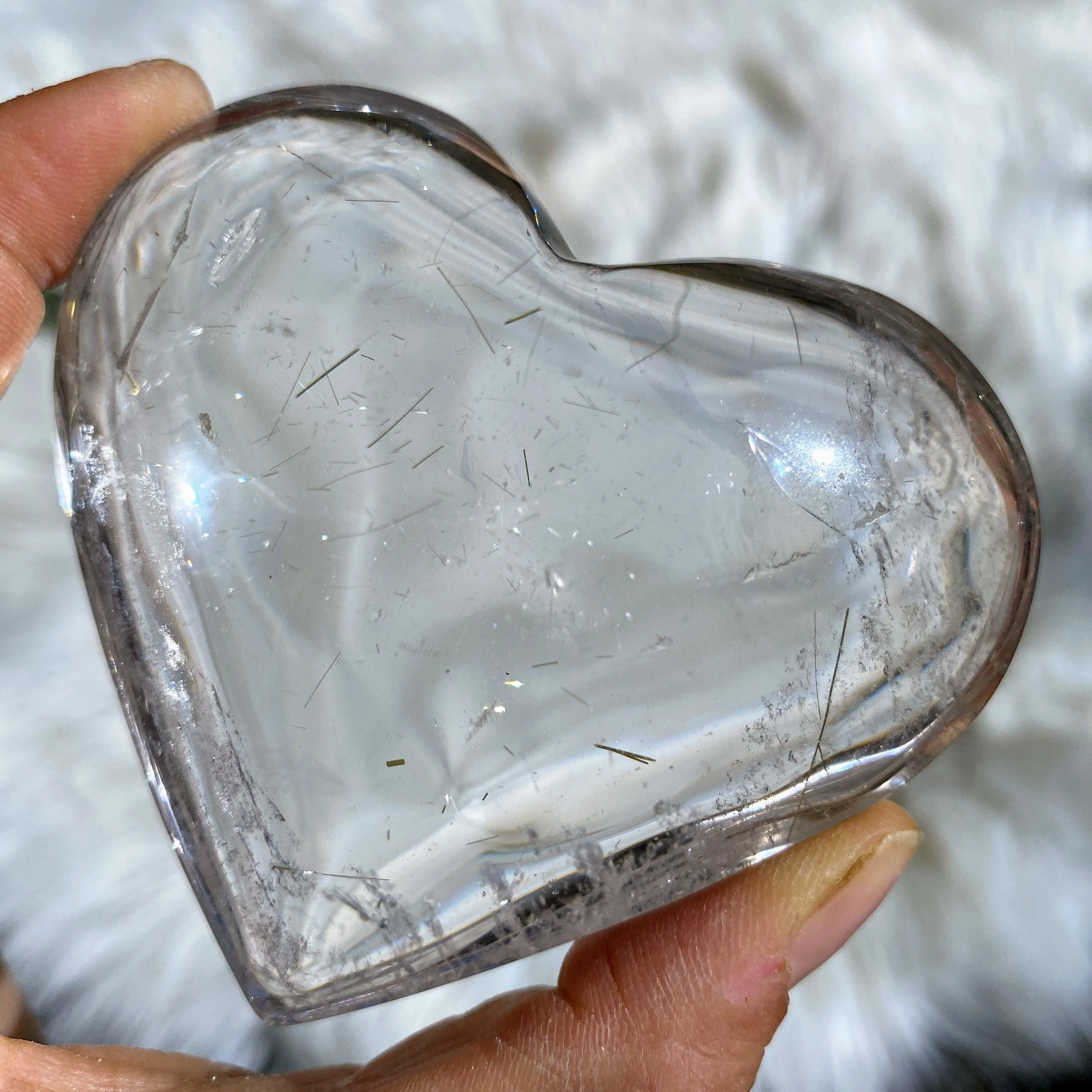 Stunning Clarity! Rutilated Quartz Puffy Heart Carving From Brazil