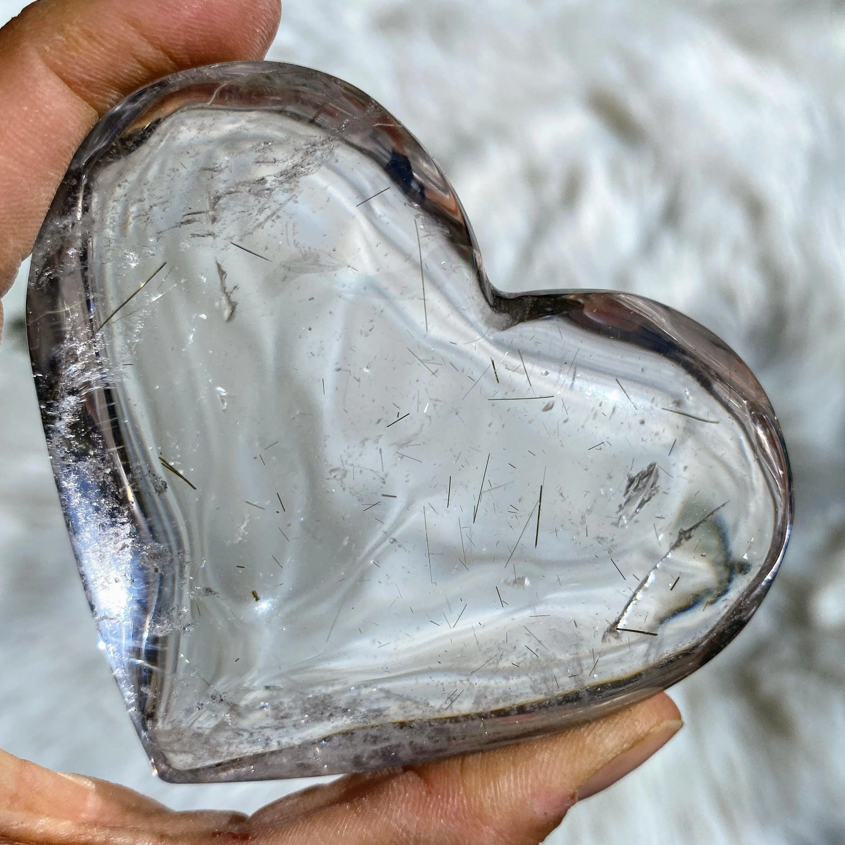 Stunning Clarity! Rutilated Quartz Puffy Heart Carving From Brazil