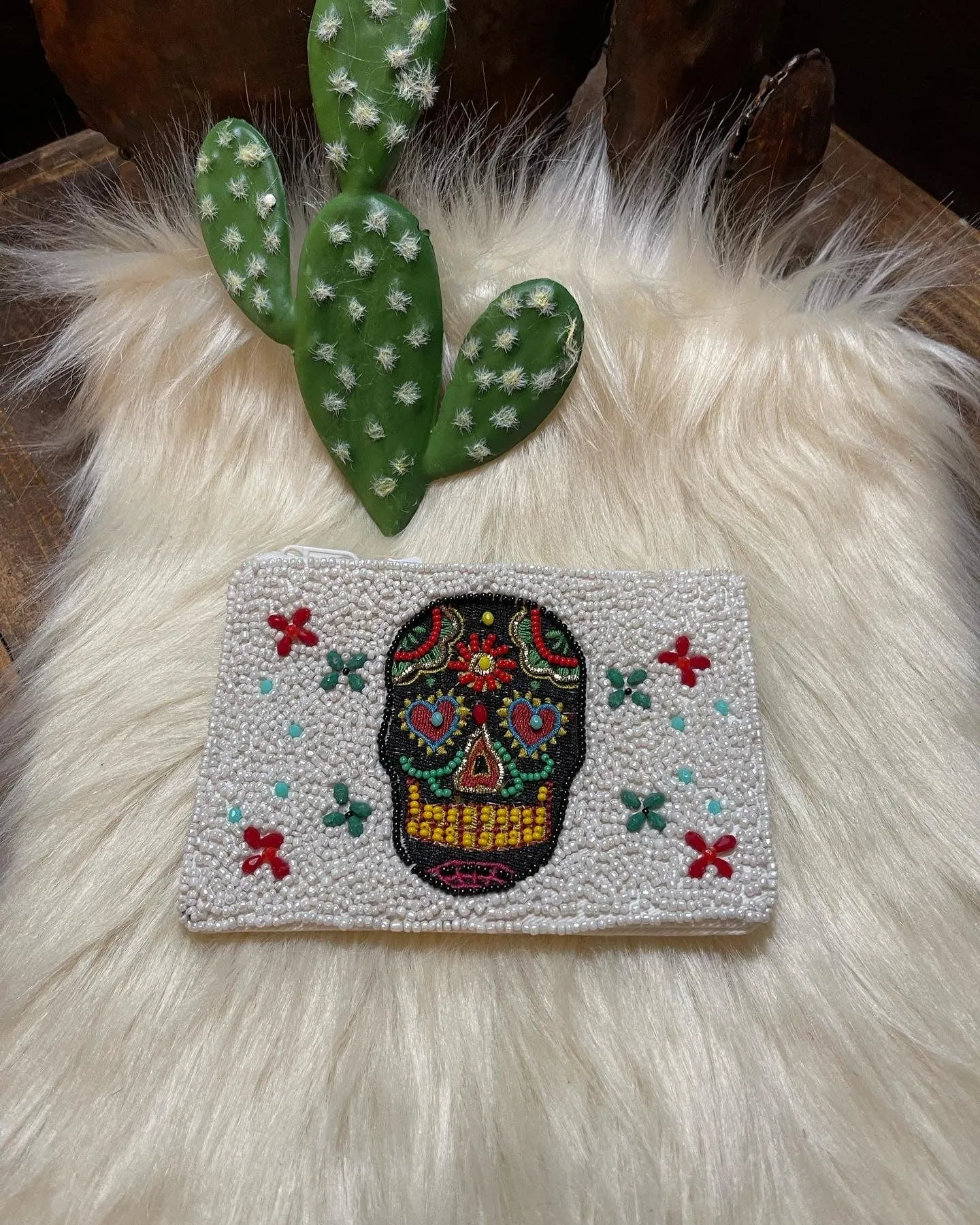 SUGAR SKULL beaded clutch