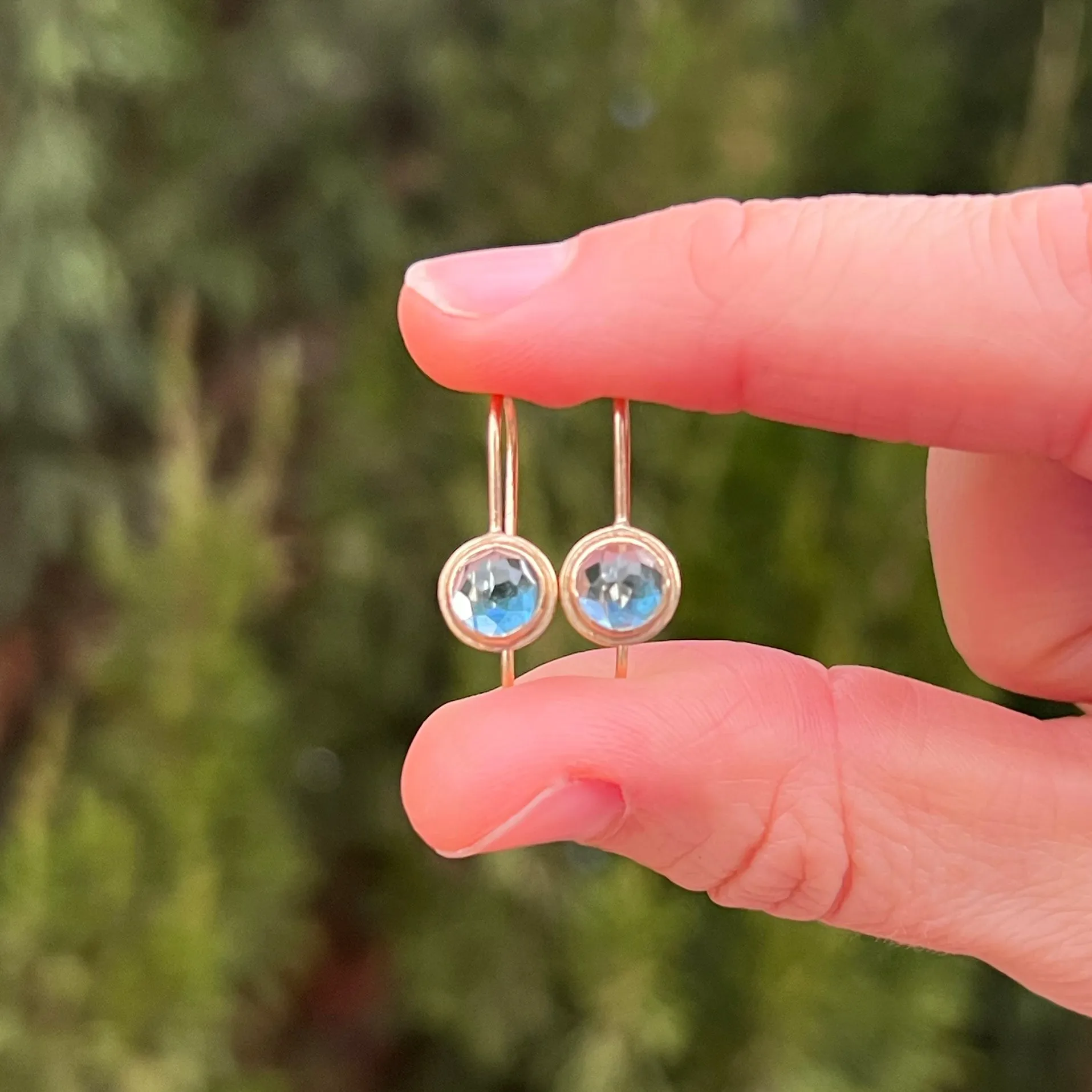 Swiss Blue Topaz Round Gem Drop Earrings