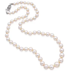 Vintage 12K White Gold Pearl & Diamond Beaded Strand Necklace 17 Inches