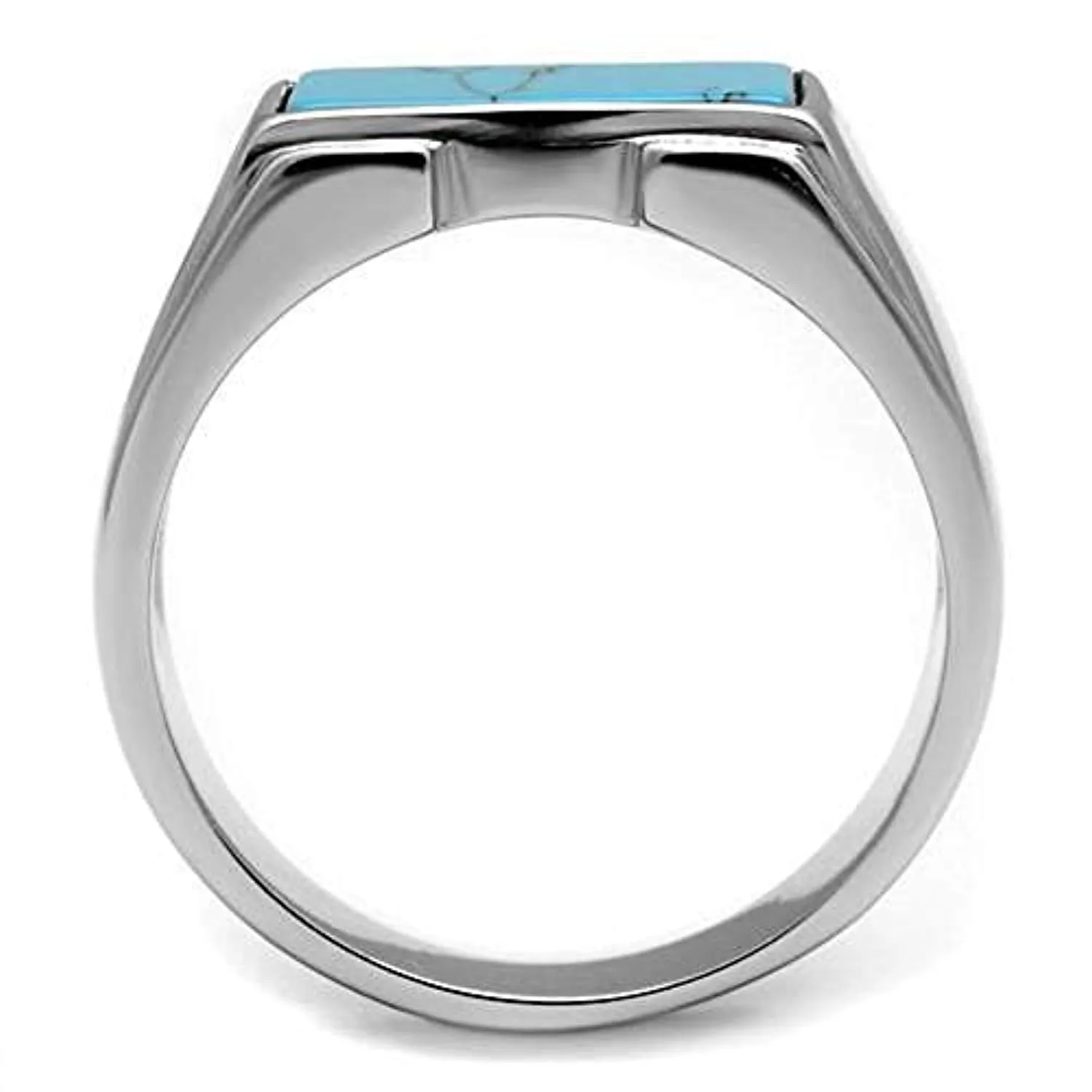 WildKlass Stainless Steel Ring High Polished Men Synthetic Sea Blue