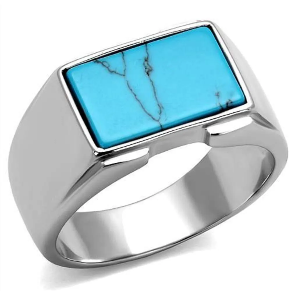 WildKlass Stainless Steel Ring High Polished Men Synthetic Sea Blue