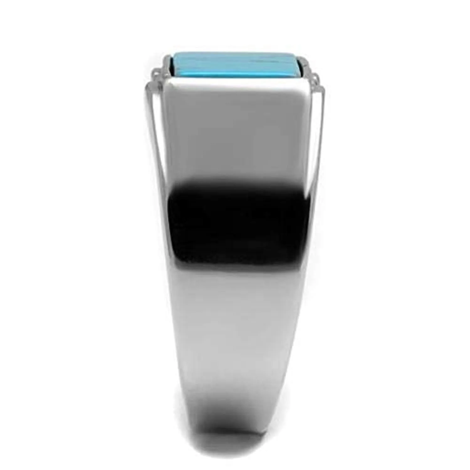 WildKlass Stainless Steel Ring High Polished Men Synthetic Sea Blue