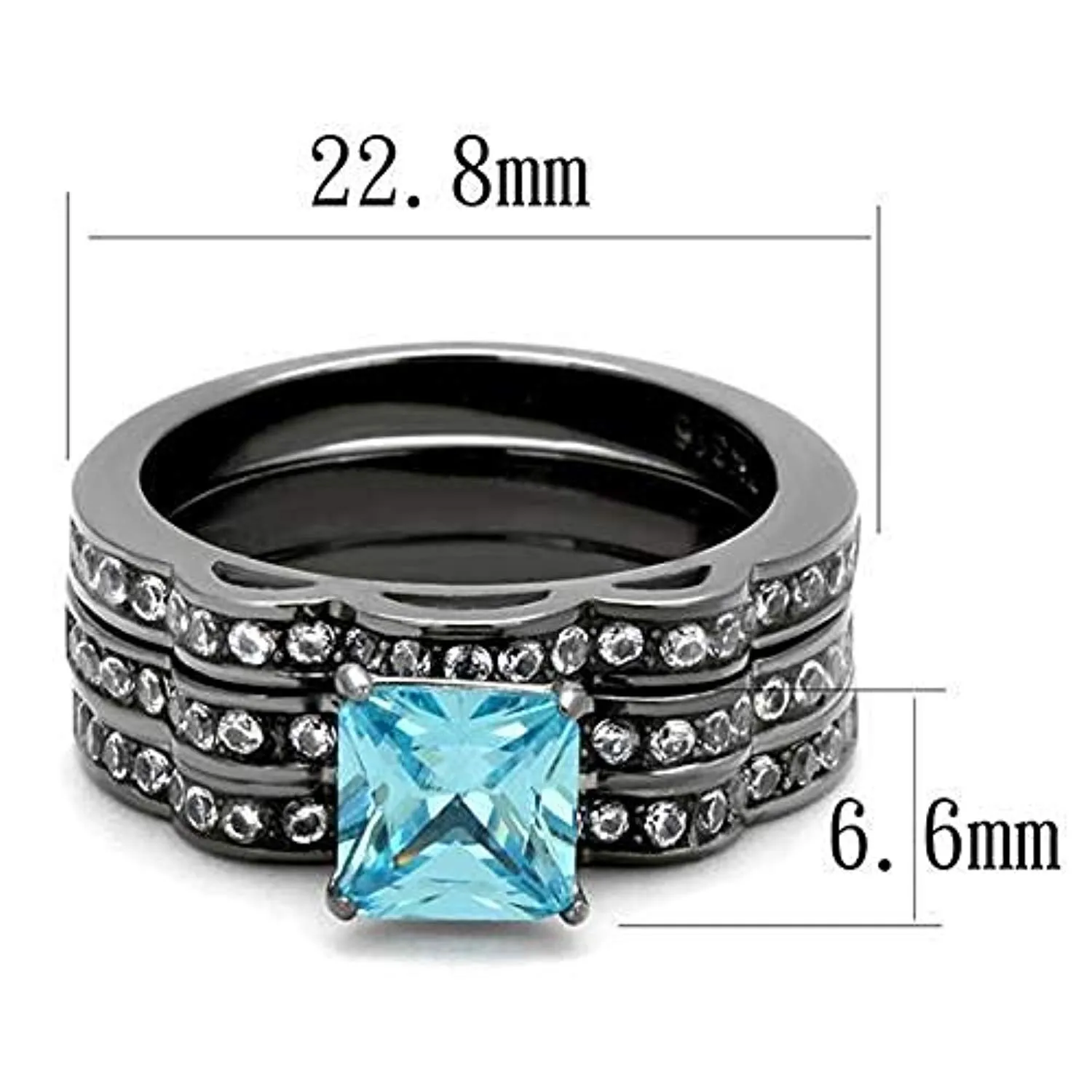 WildKlass Stainless Steel Ring IP Light Black (IP Gun) Women AAA Grade CZ Sea Blue