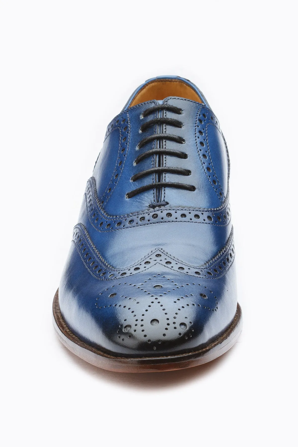 WINGCAP BROGUE OXFORD WITH MEDALLION-BLUE